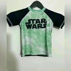 Star Wars Boy's Short Sleeve Rash Guard Swim Sun Shirt Green SPF 50 Size XS